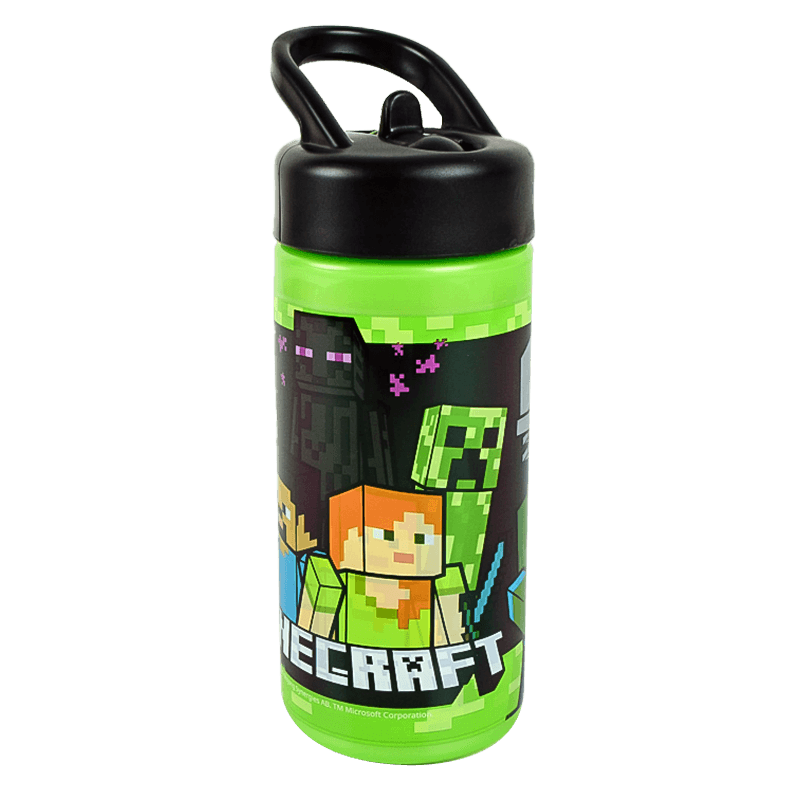 Gourde Minecraft 410ml Stor - Bouteille Réutilisable Sans BPA Avec Paille | Poignée Et Fermeture Sécurité