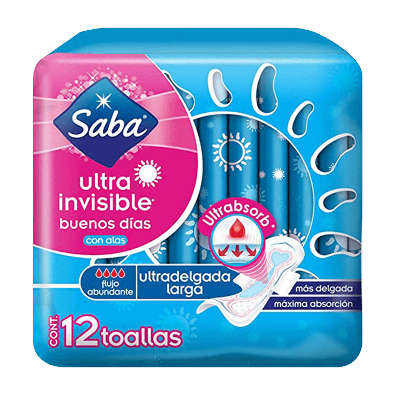 Toalla Ultra Invisible Largas con Alas Saba 12und